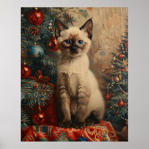 Siamese Kitten Christmas Vintage Cat Poster