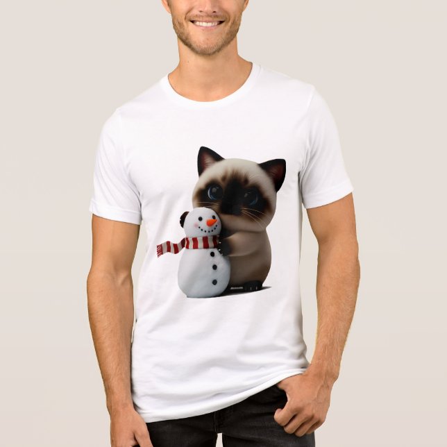Siamese Kitten Hugging Snowman – Cozy Christmas Ar Tri-Blend Shirt (Front)