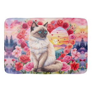 Siamese kitten in Heart of Roses Sunset Bath Mat