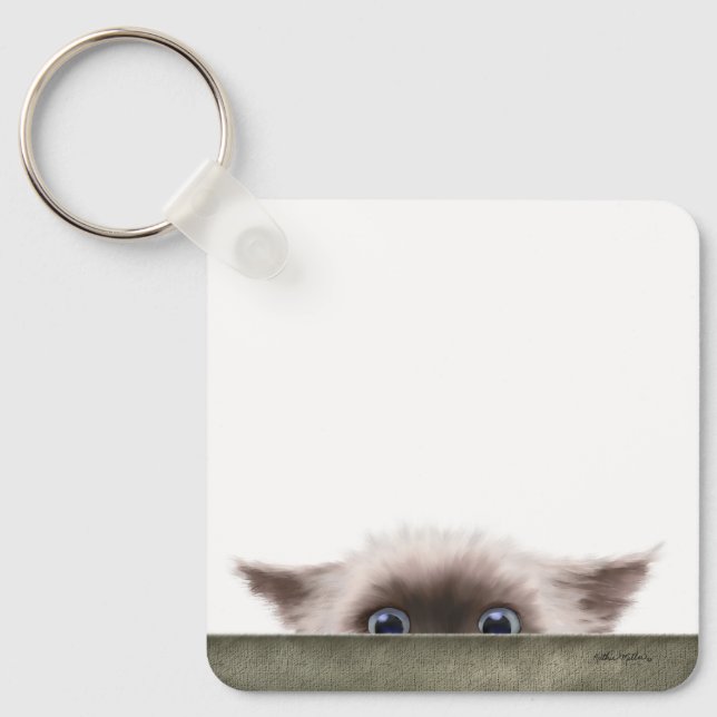 Siamese Kitten Stalking You Cartoon Keychain (Front)