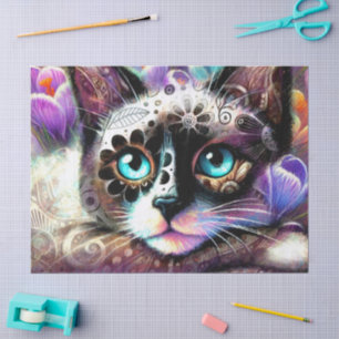 Siamese Kitty Cat Crocus Floral Purple Decoupage Tissue Paper