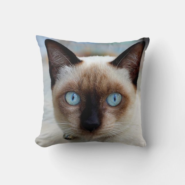 Siamese Kitty Face Throw Pillow (Front)