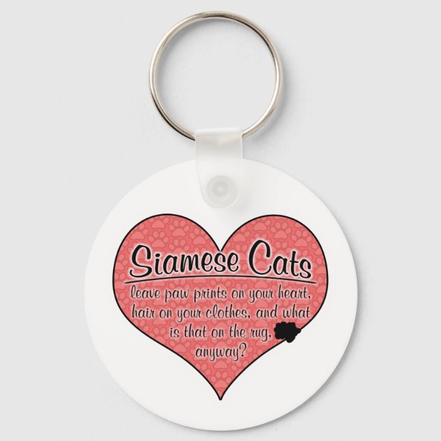 Siamese Paw Prints Cat Humour Keychain (Front)