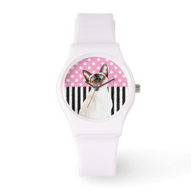 Siamese Pink Polka Watch (Front)
