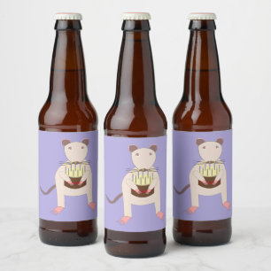Siamese Rat with Birthday Cake Beer Bottle Label