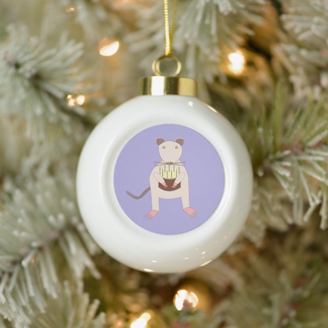 Siamese Rat with Birthday Cake Ceramic Ball Christmas Ornament (Tree)