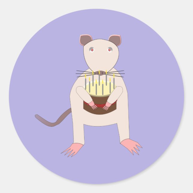 Siamese Rat with Birthday Cake Classic Round Sticker (Front)