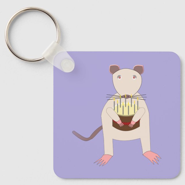 Siamese Rat with Birthday Cake Custom Keychain (Front)
