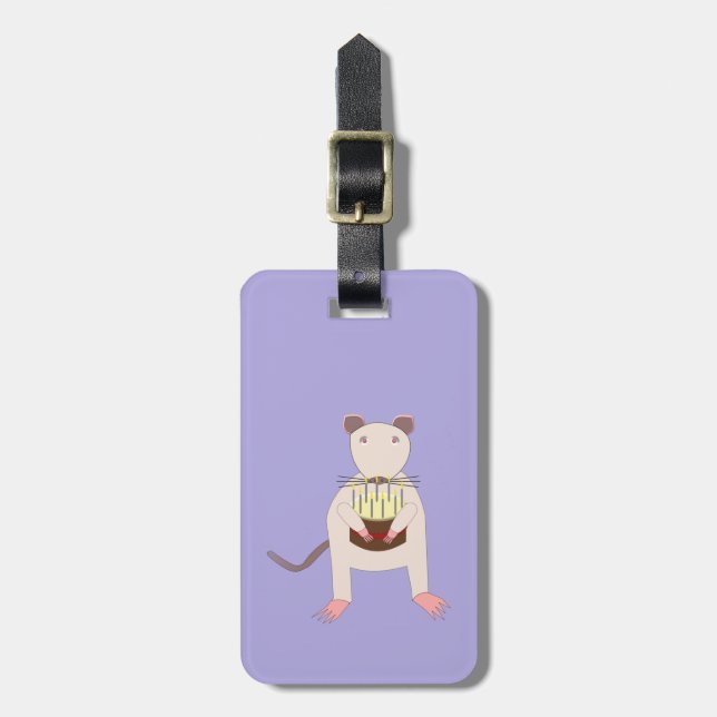 Siamese Rat with Birthday Cake Custom Luggage Tag (Front Vertical)