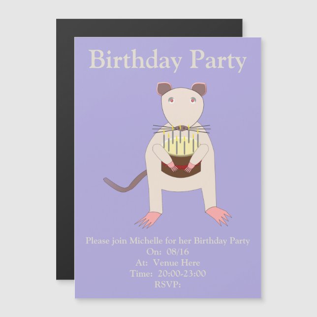 Siamese Rat with Birthday Cake Custom Magnetic Invitation (Front/Back)