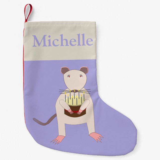 Siamese Rat with Birthday Cake Custom Name Small Christmas Stocking (Front)