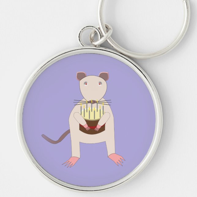 Siamese Rat with Birthday Cake Keychain (Front)