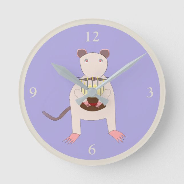 Siamese Rat with Birthday Cake Round Clock (Front)
