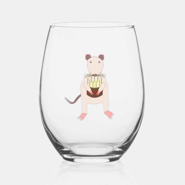 Siamese Rat with Birthday Cake Stemless Wine Glass (Front)