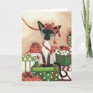 Siamese Red Ribbon Holiday Card