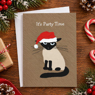 Siamese Santa Cat Christmas Holiday Party Invitation
