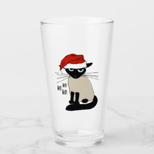 Siamese Santa Cat Ho Ho Ho   Funny Christmas Kitty Glass