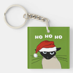 Siamese Santa Cat - Ho Ho Ho Keychain