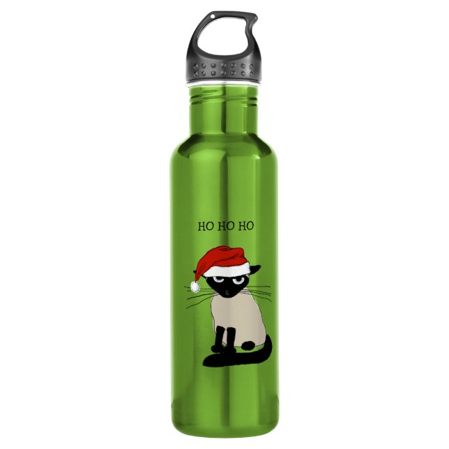 Siamese Santa Claws - Funny Holiday Kitty Cat 710 Ml Water Bottle (Front)