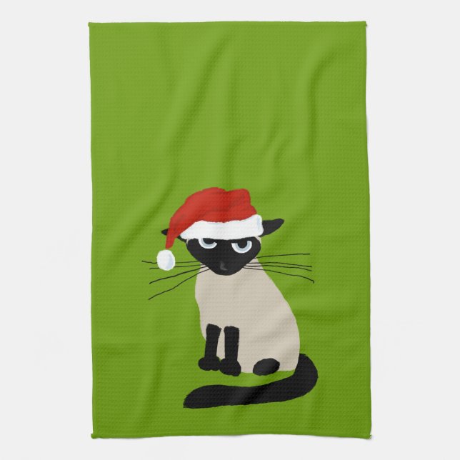Siamese Santa Claws - Funny Holiday Kitty Cat Kitchen Towel (Vertical)