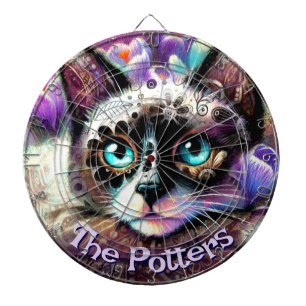 Siamese White Kitty Cat Crocus Floral Personalized Dartboard