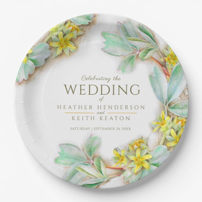 Sibbaldia procumbens wildflower watercolor wedding paper plate (Front)