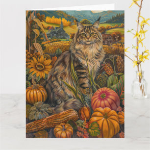 Siberian Cat Autumn Harvest Thanksgiving Card