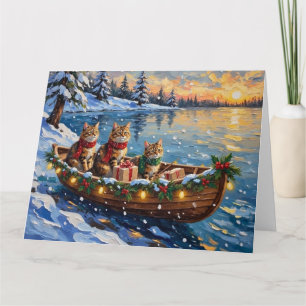 Siberian Cat Christmas Boat Holiday Card