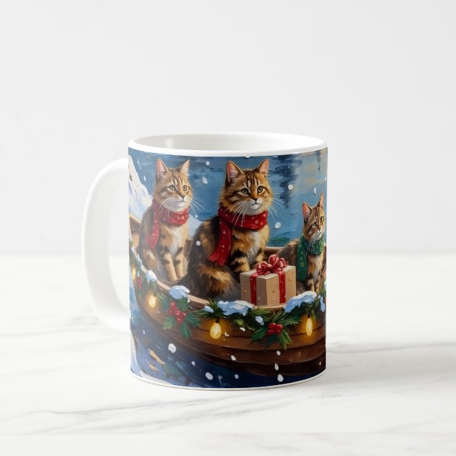 Siberian Cat Christmas Boat Holiday Coffee Mug (Front Left)