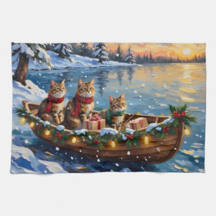 Siberian Cat Christmas Boat Holiday Kitchen Towel