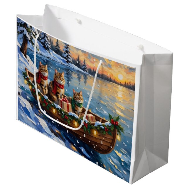 Siberian Cat Christmas Boat Holiday Large Gift Bag (Front Angled)