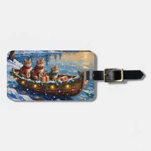 Siberian Cat Christmas Boat Holiday Luggage Tag