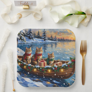 Siberian Cat Christmas Boat Holiday Paper Plate