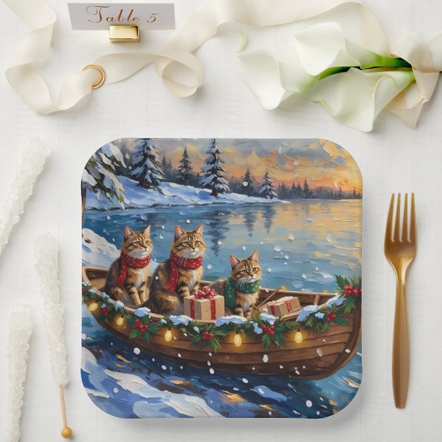 Siberian Cat Christmas Boat Holiday Paper Plate (Wedding)
