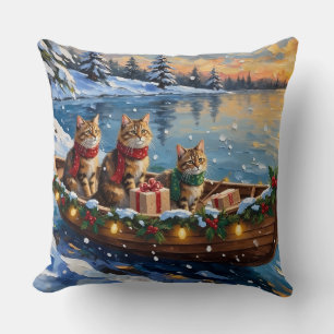 Siberian Cat Christmas Boat Holiday Throw Pillow