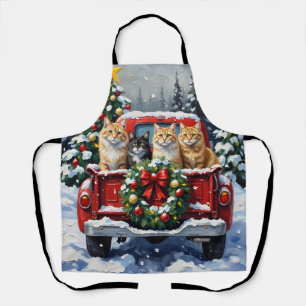 Siberian Cat Christmas Red Truck Holiday Apron