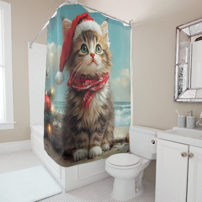 Siberian Cat Christmas Vintage Beach (In Situ)