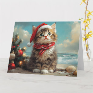 Siberian Cat Christmas Vintage Beach Card