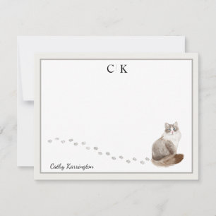 Siberian Cat Grey Border Monogram Name Card