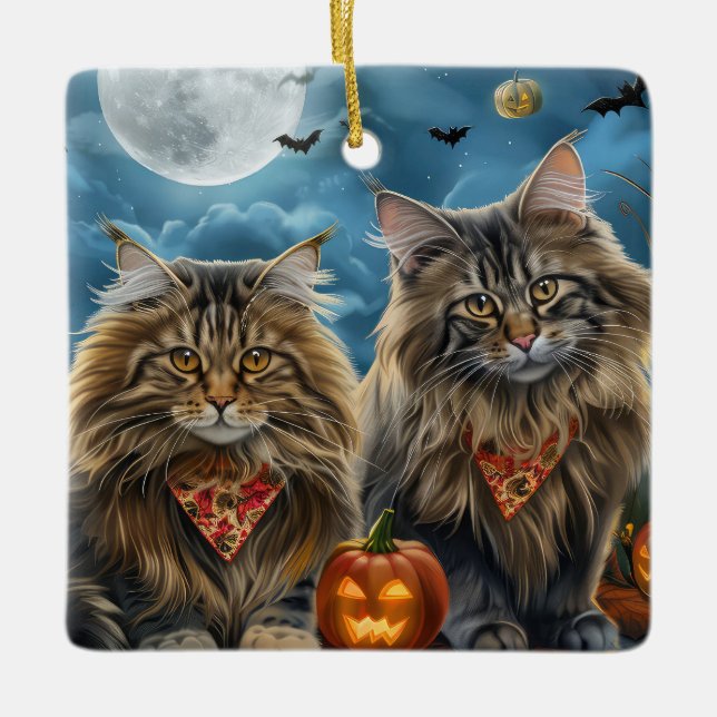 Siberian Cat Halloween Spooky  Ceramic Ornament (Front)