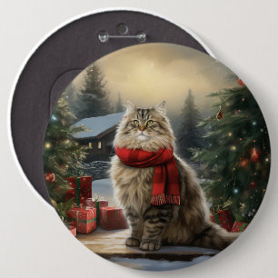 Siberian Cat in Snow Christmas 6 Inch Round Button