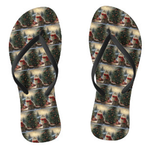 Siberian Cat in Snow Christmas Flip Flops