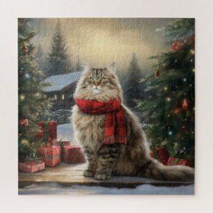 Siberian Cat in Snow Christmas Jigsaw Puzzle