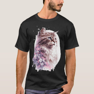 Siberian Cat Japanese Cherry Blossom Sakura T-Shirt