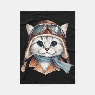 Siberian Cat Pilot Sticker Fleece Blanket