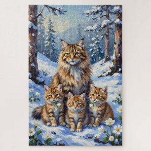 Siberian Cat Snow Forest Bloom Art Jigsaw Puzzle