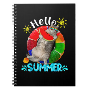 Siberian Cat Swimming Pool Eating Watermelon Hello Notebook