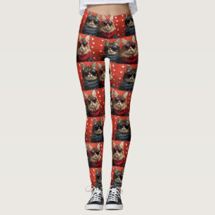 Siberian Cat with Heart Roses Valentine's Day Leggings