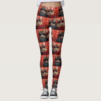 Siberian Cat with Heart Roses Valentine's Day Leggings