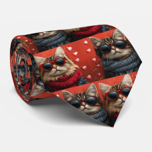 Siberian Cat with Heart Roses Valentine's Day Tie